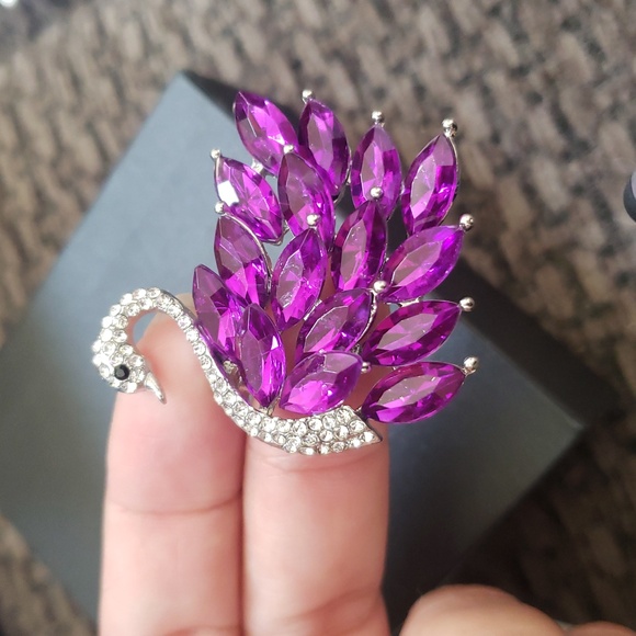 Purple Rhinestone Swan Brooch Pin - Picture 2 of 6